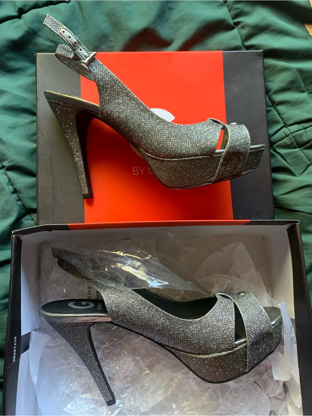 G by Guess Glittery Silver Heels
